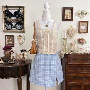 Preppy girly grunge baby blue plaid mini skirt